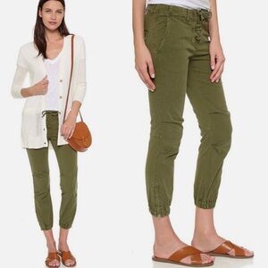 Nili Lotan‎ Womens Lace Up Jogger Pants 2 Green French Military Cropped Cotton